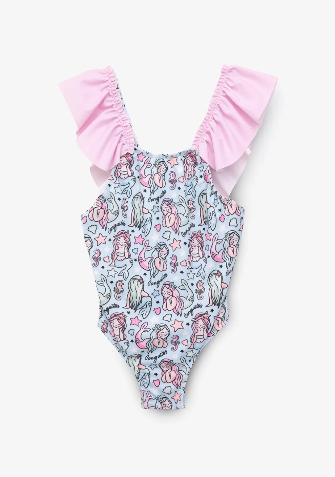 Conguitos Baño^Bañador Niña Con Estampado De Sirena Azul Claro Y Coletero