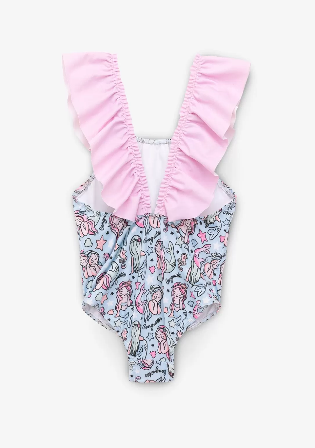 Conguitos Baño^Bañador Niña Con Estampado De Sirena Azul Claro Y Coletero