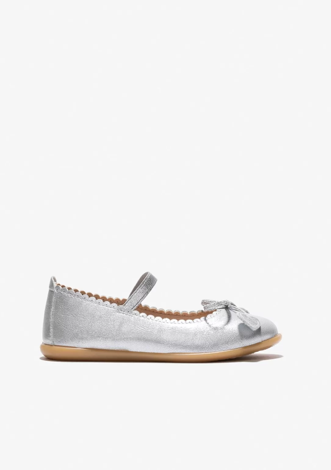 Conguitos Zapatos De Ceremonia | Bailarinas^Bailarinas De Niña Lazo Corazones Metalizado Plata