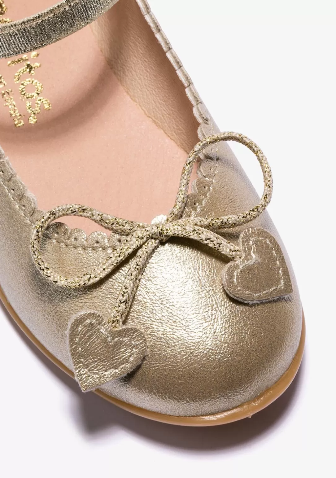 Conguitos Zapatos De Ceremonia | Bailarinas^Bailarinas De Niña Lazo Corazones Metalizado Platino