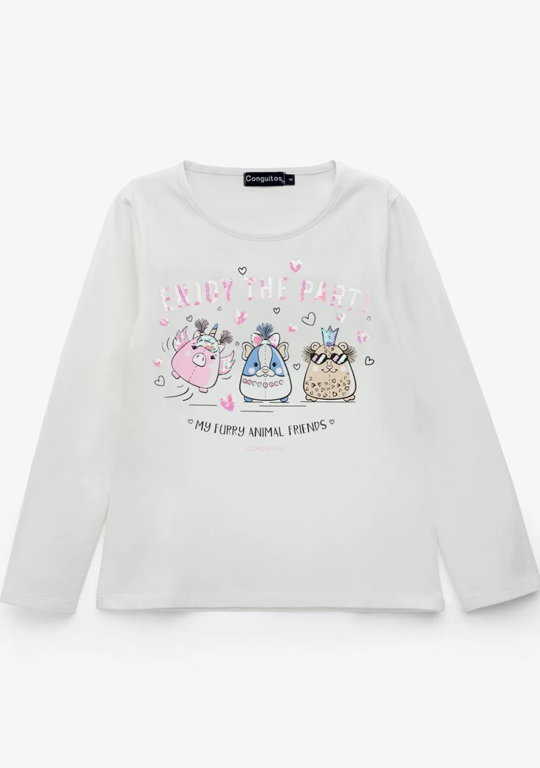 Conguitos Camisetas | Camisetas Manga Larga^Camiseta De Niña Animal Friends Blanco