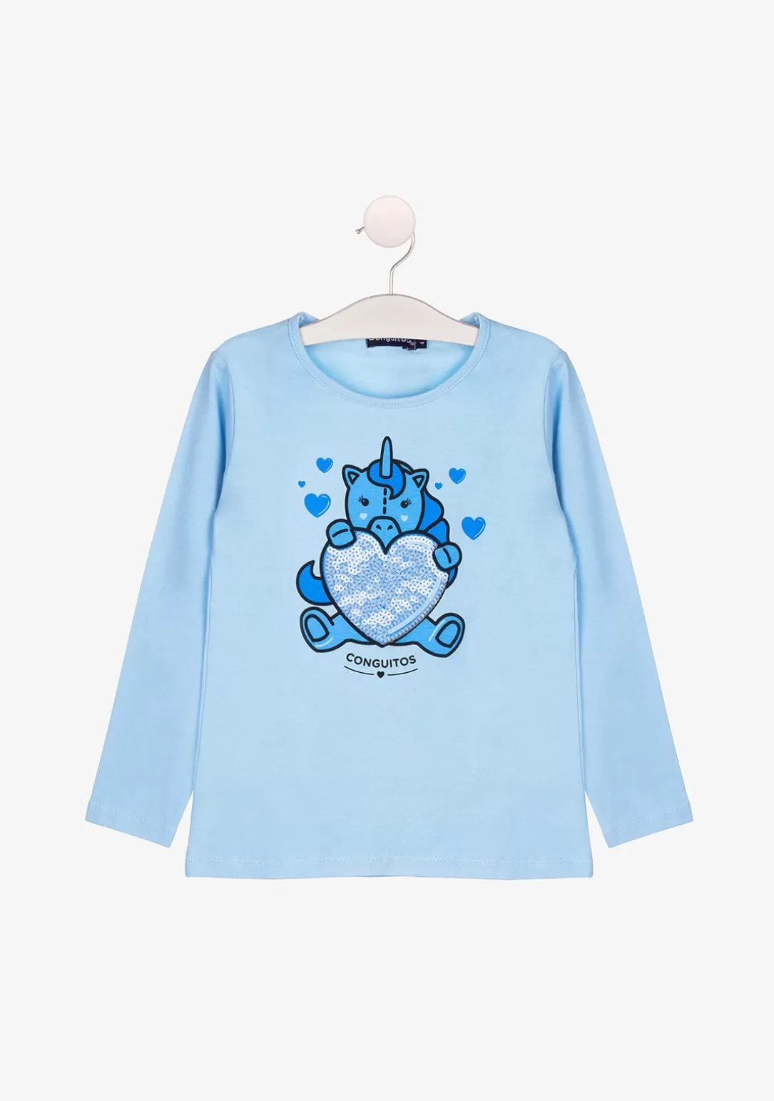 Conguitos Camisetas | Camisetas Manga Larga^Camiseta De Niña Celeste Con Unicornio