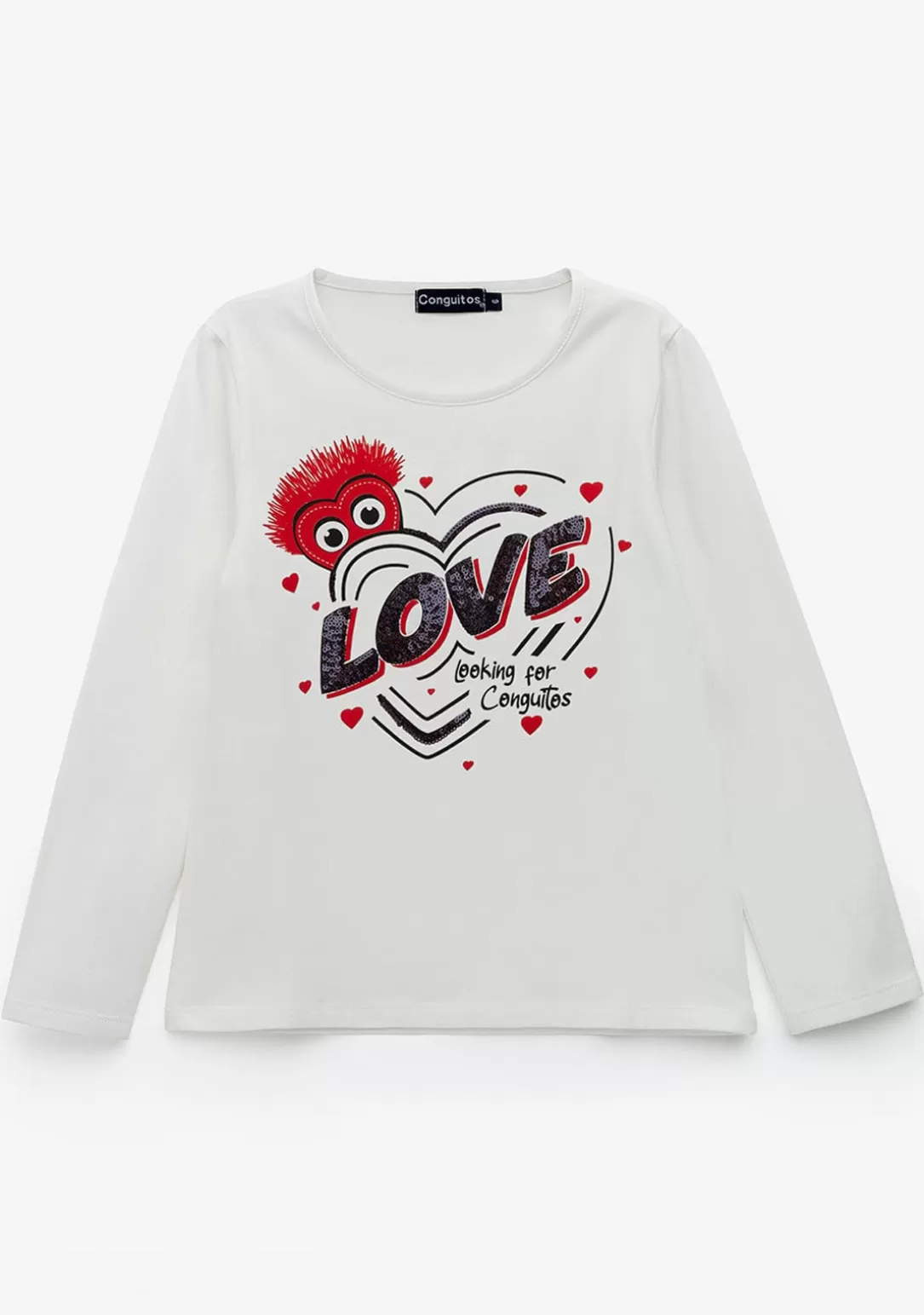 Conguitos Camisetas | Camisetas Manga Larga^Camiseta De Niña Corazón Lentejuelas Blanco