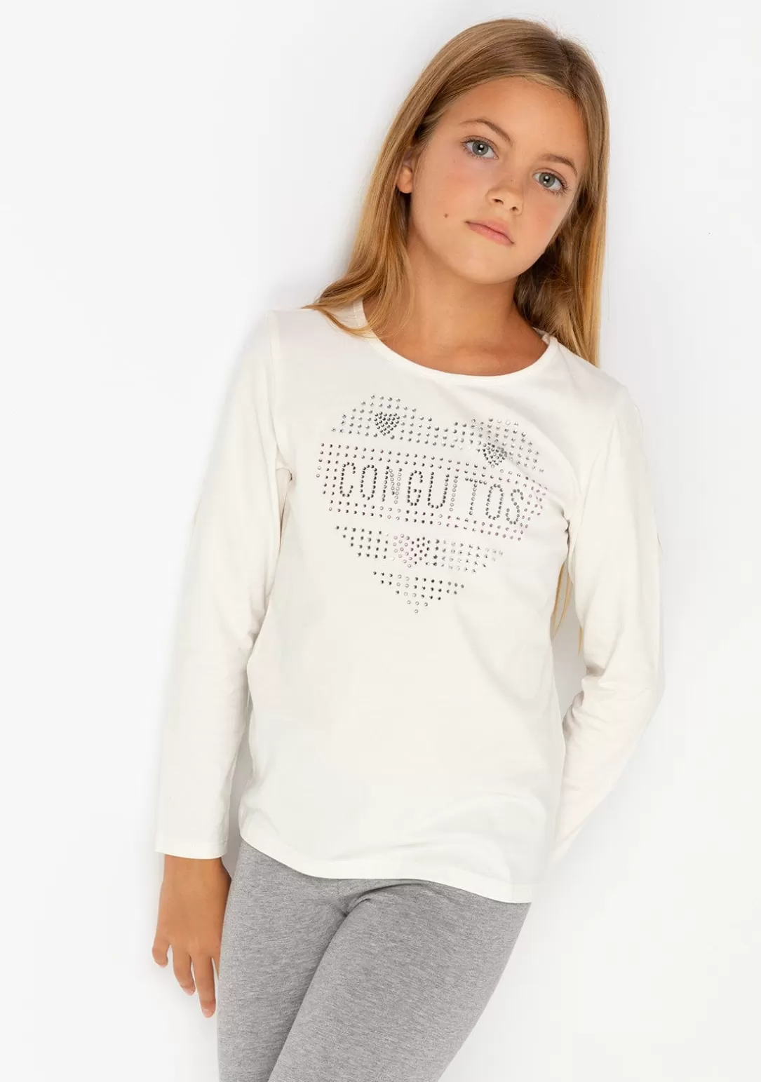 Conguitos Camisetas | Camisetas Manga Larga^Camiseta De Niña Corazón Strass Blanco