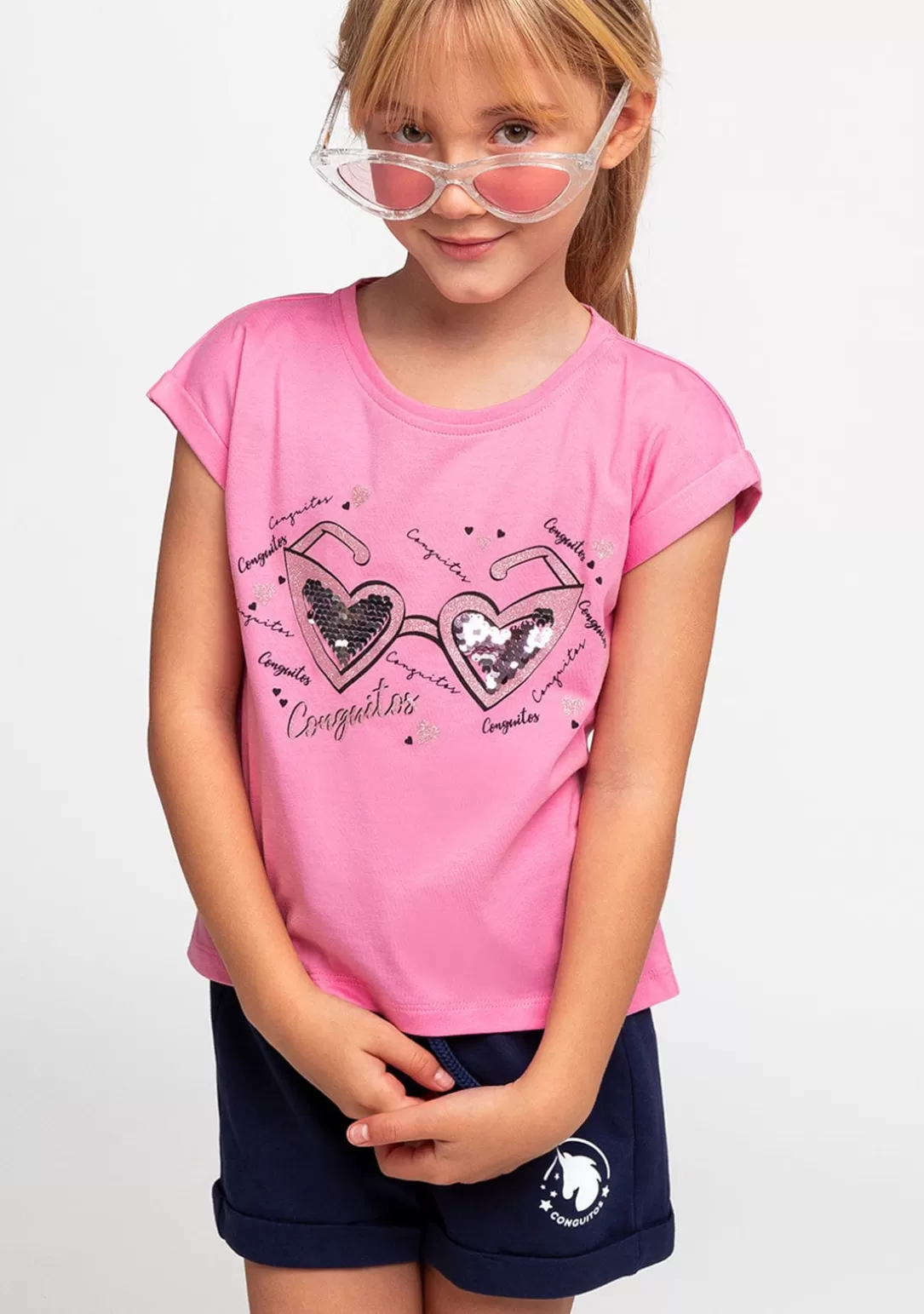 Conguitos Camisetas^Camiseta De Niña Gafas Corazón Rosa