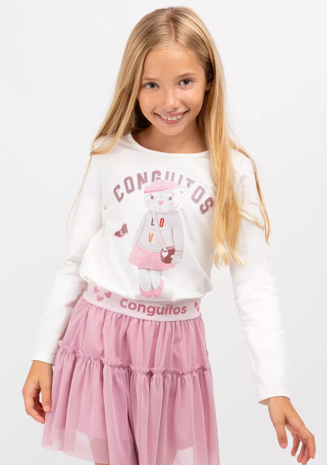 Conguitos Camisetas | Camisetas Manga Larga^Camiseta De Niña Osito University Blanco