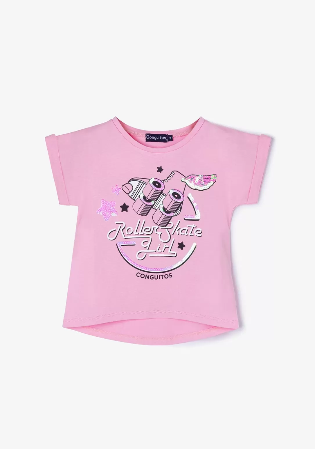 Conguitos Camisetas^Camiseta De Niña Roller Lentejuelas Rosa