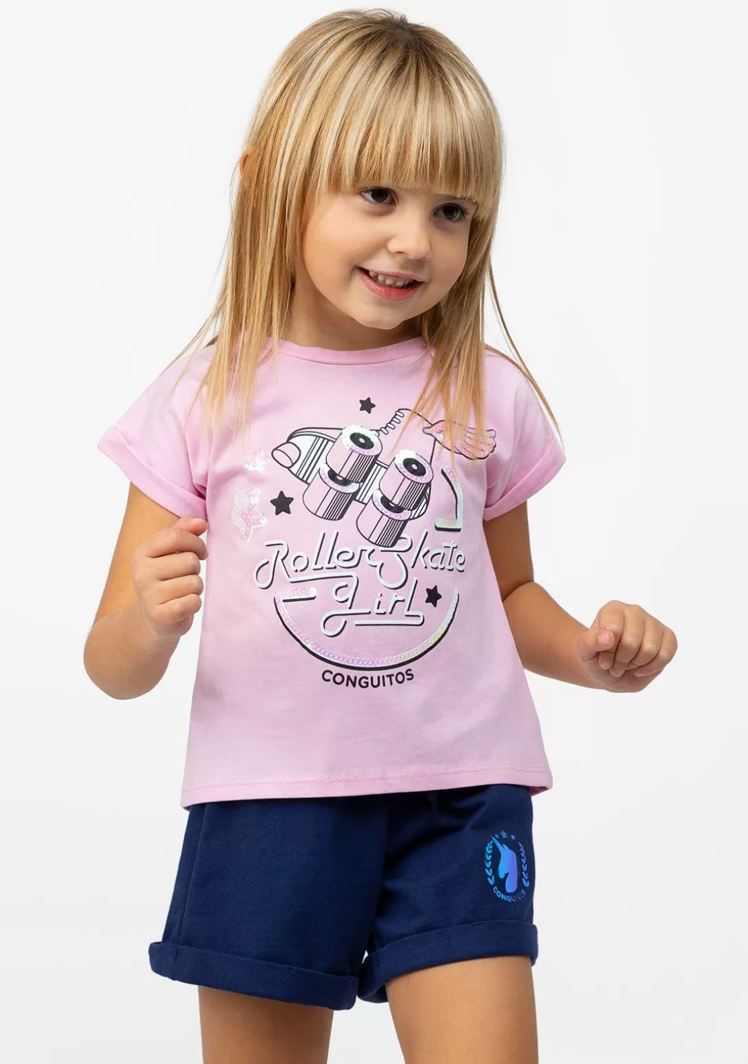 Conguitos Camisetas^Camiseta De Niña Roller Lentejuelas Rosa