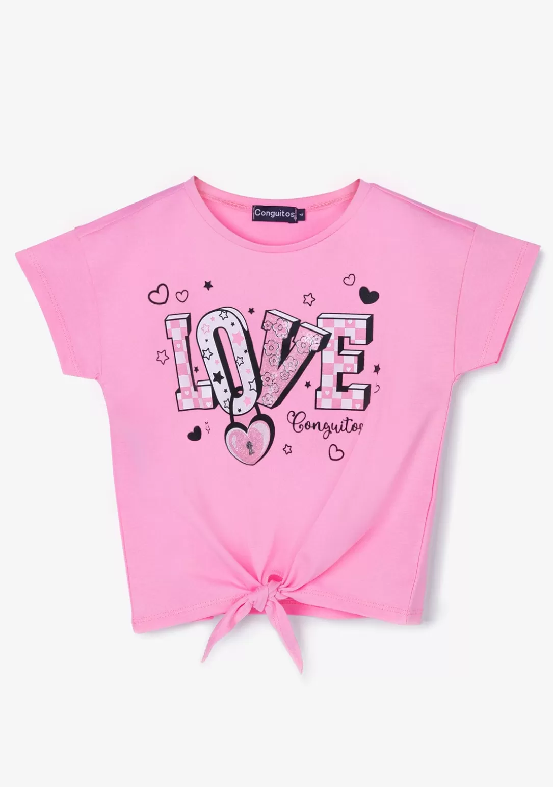 Conguitos Camisetas^Camiseta Niña Estampado Anudado Love Rosa