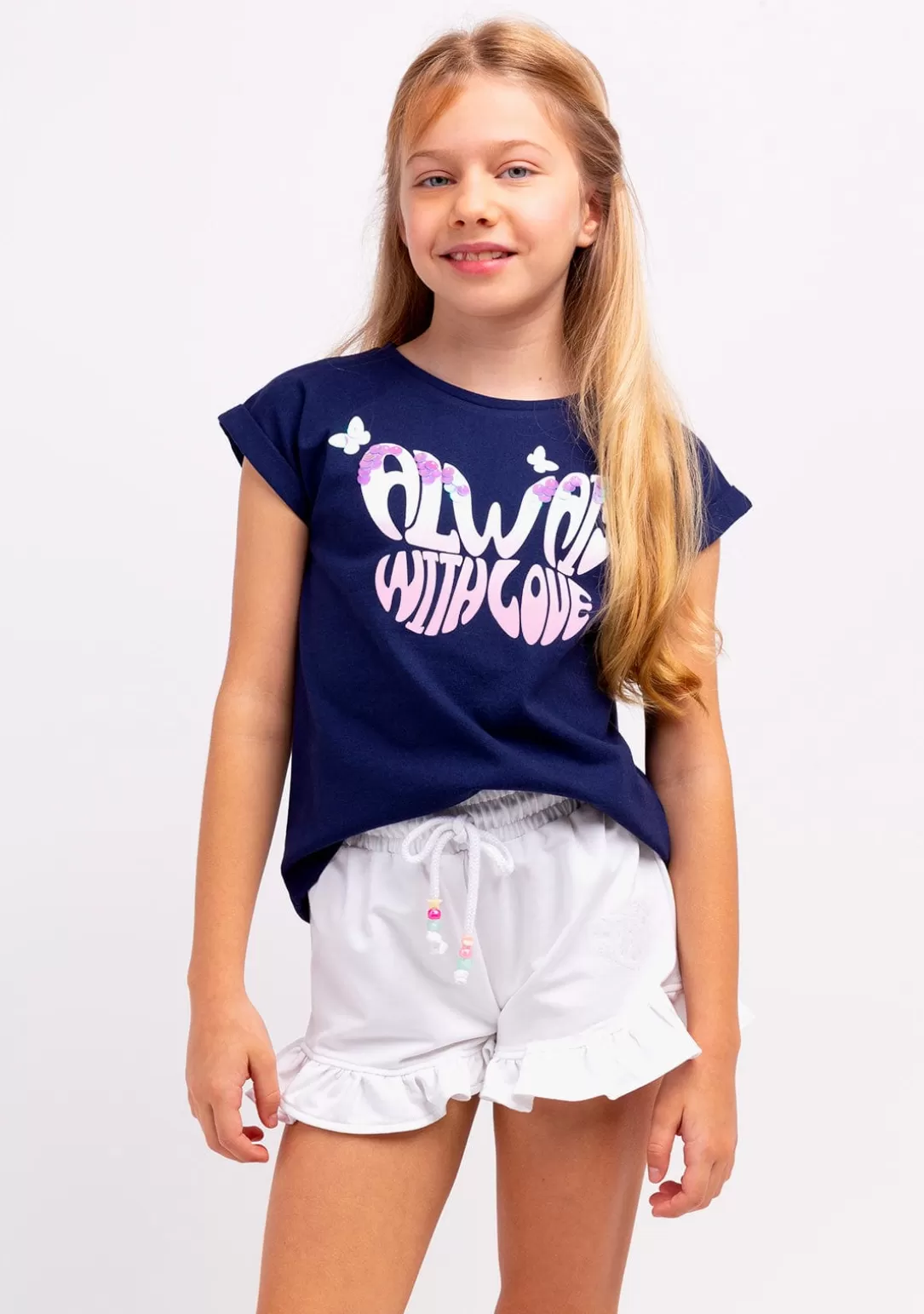 Conguitos Camisetas^Camiseta Niña Estampado Mariposas Marino