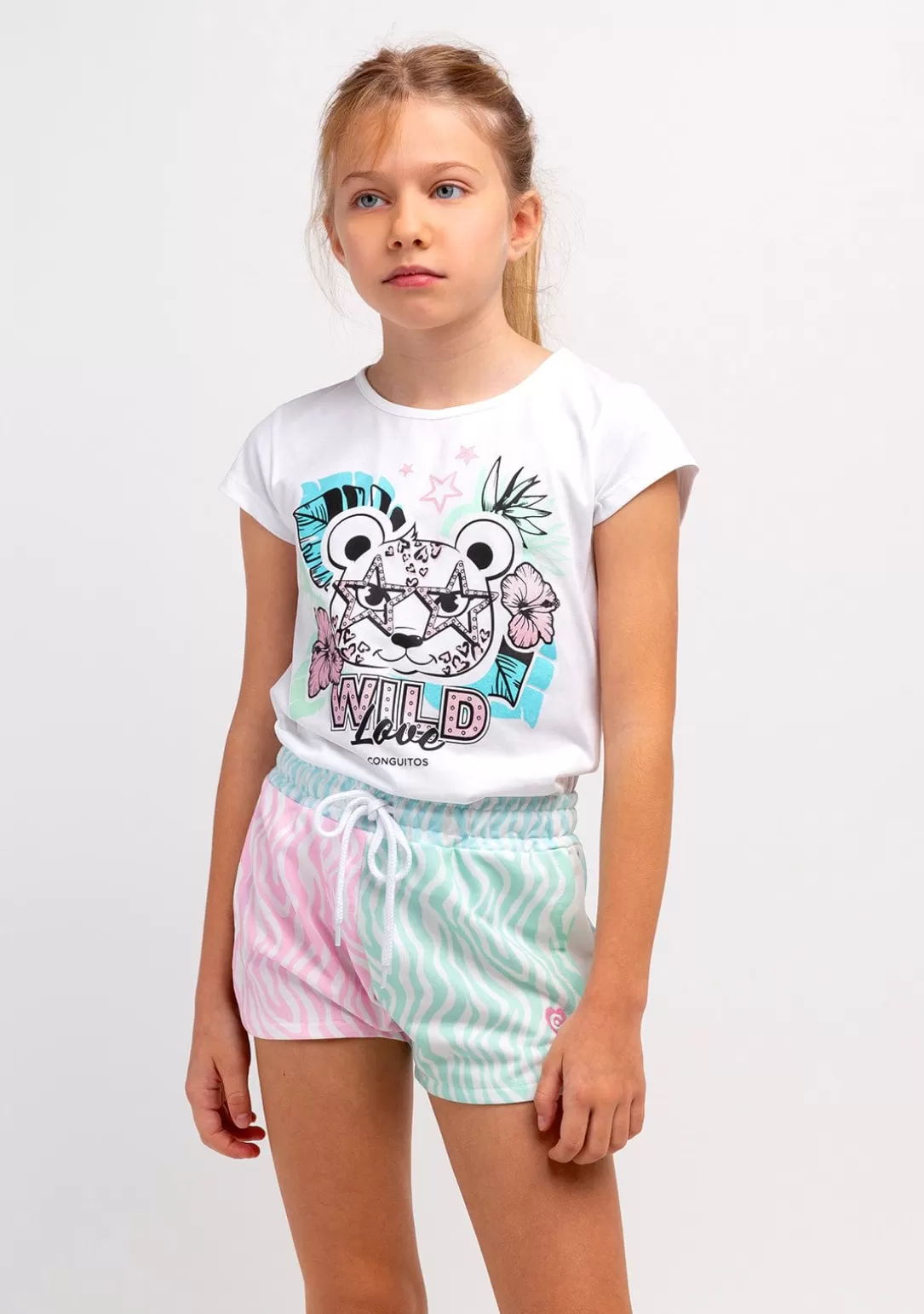 Conguitos Camisetas^Camiseta Niña Leopardo Glitter Blanco