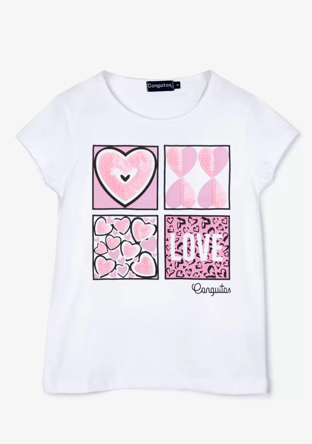 Conguitos Camisetas^Camiseta Sequinned Hearts Blanca De Niña