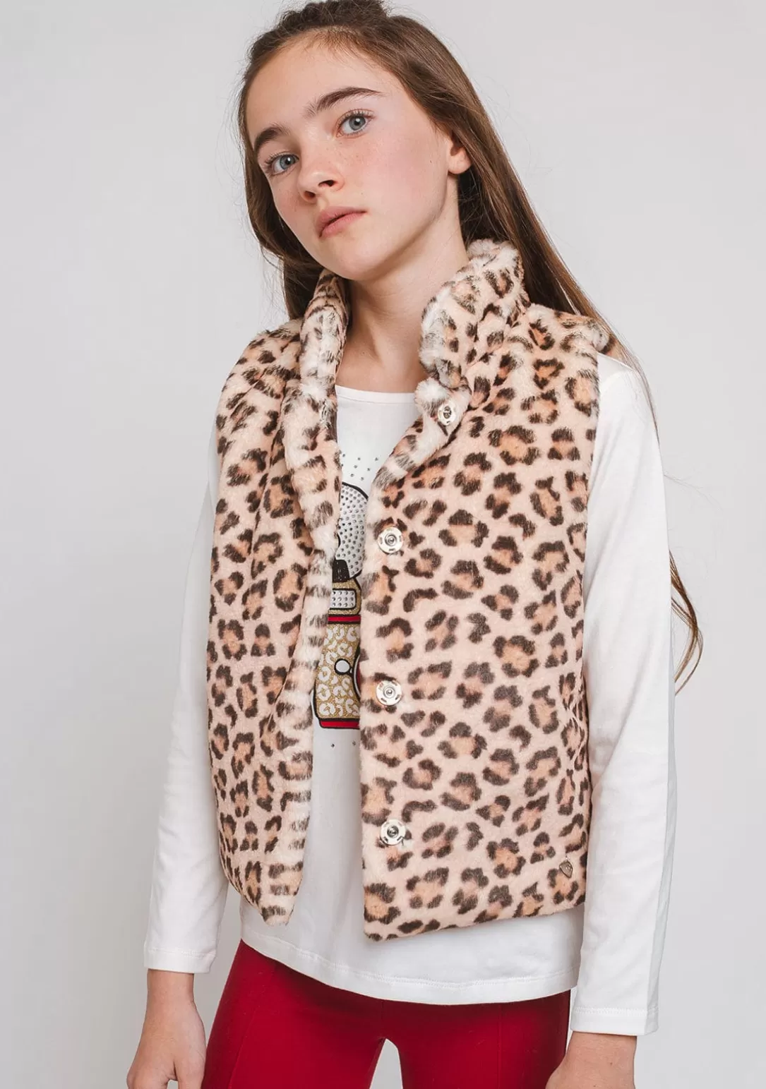 Conguitos Chaquetas^Chaleco Pelo De Niña Leopardo