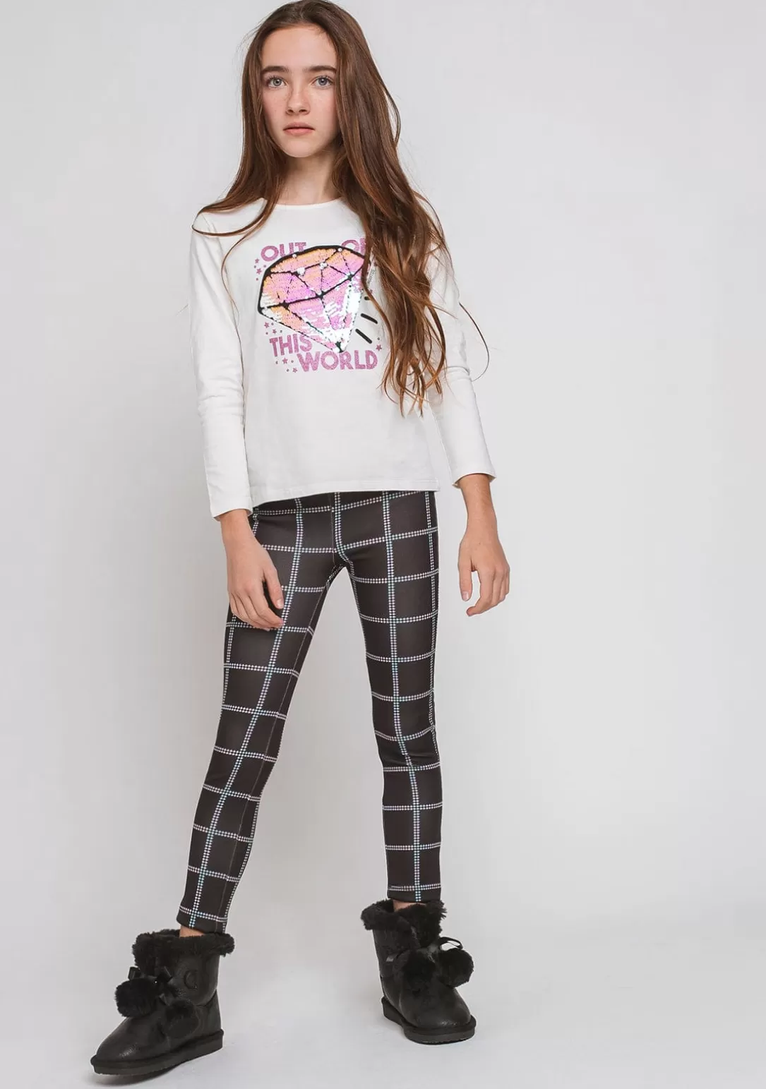 Conguitos Pantalones Y Leggins^Leggins De Niña Cuadros Negro