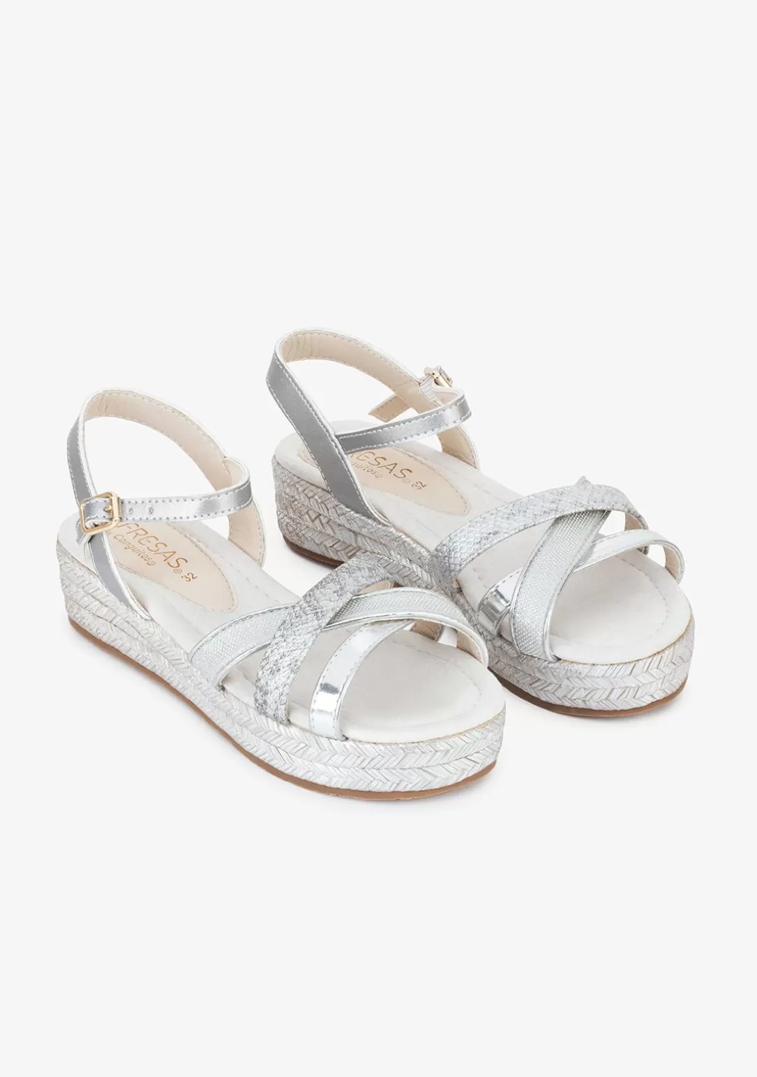 Conguitos Sandalias | Alpargatas^Sandalias Cuña De Niña Glitter Plata