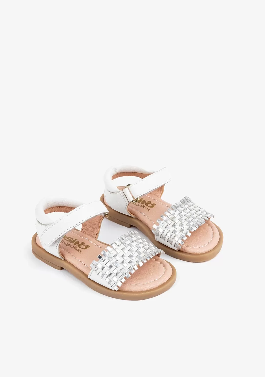 Conguitos Sandalias^Sandalias De Bebé Piel Trenzada Blanco/Plata