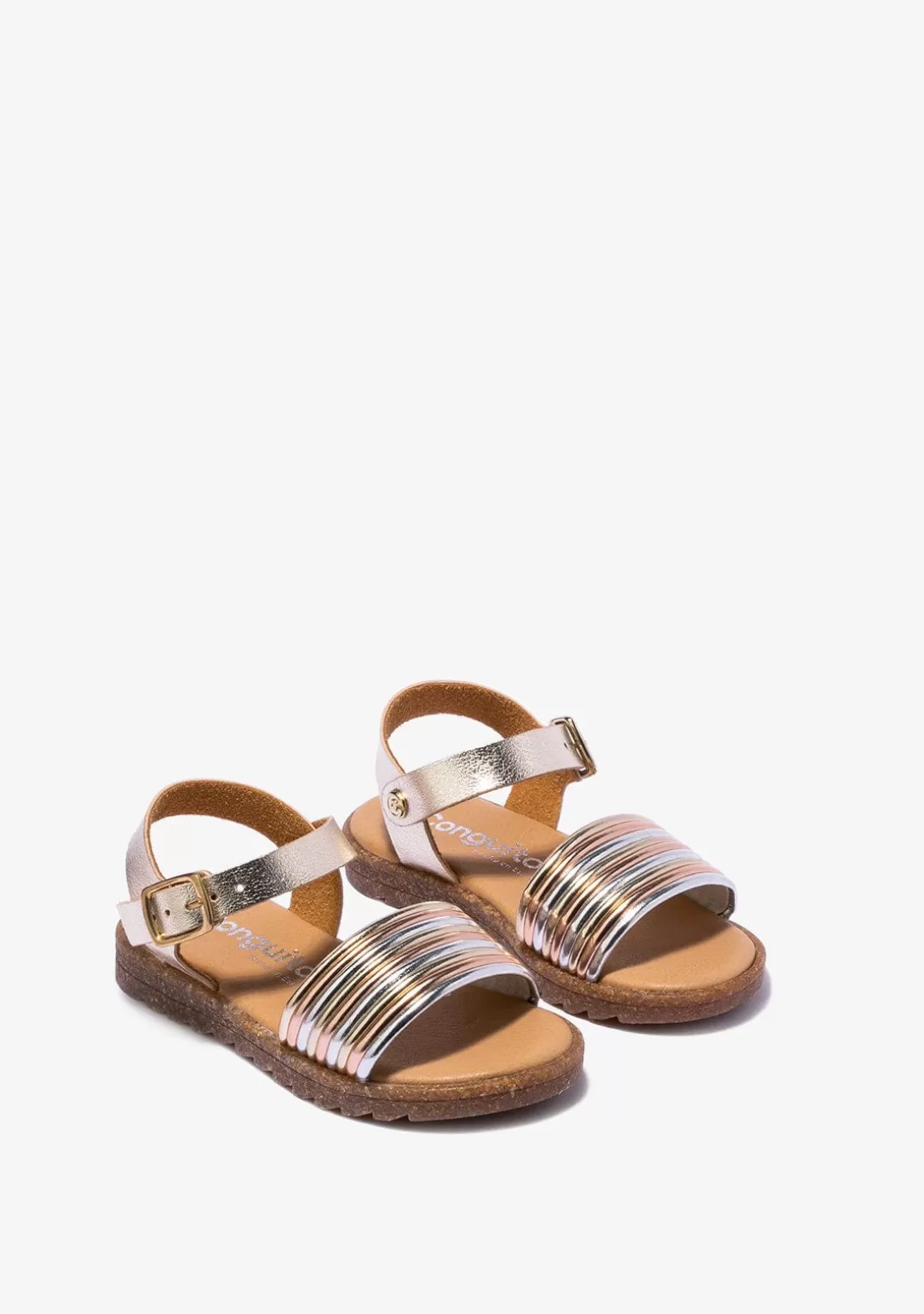 Conguitos Sandalias^Sandalias De Niña Metalizado Platino Multicolor