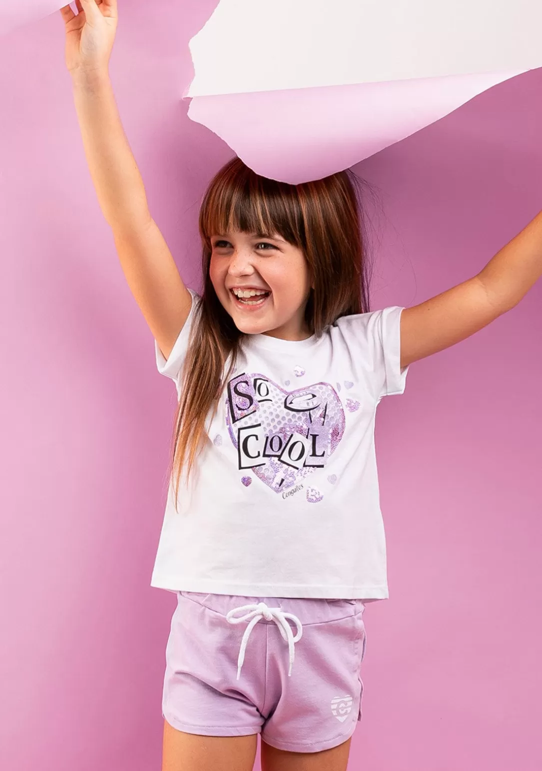 Conguitos Shorts^Short Deportivo De Niña Liso Corazón Malva