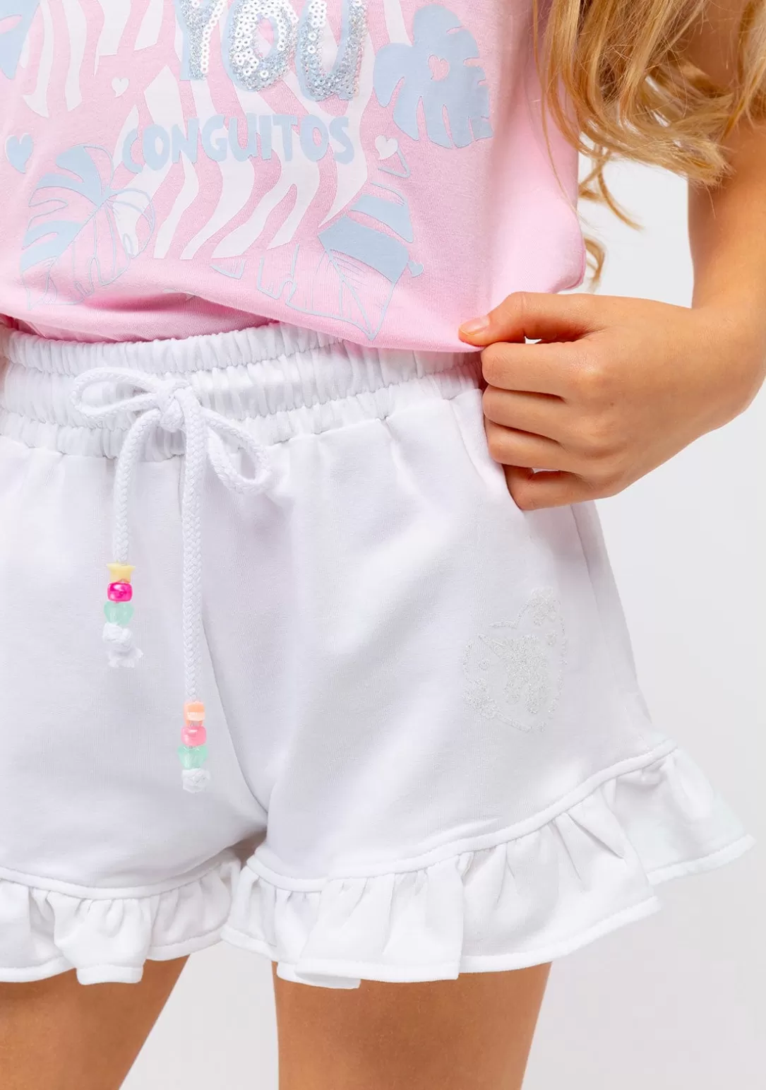 Conguitos Shorts^Short Niña Felpa Unicornio Blanco