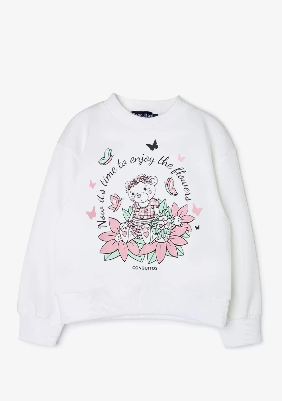 Conguitos Sudaderas^Sudadera De Niña Blanco Oso Glitter Flores