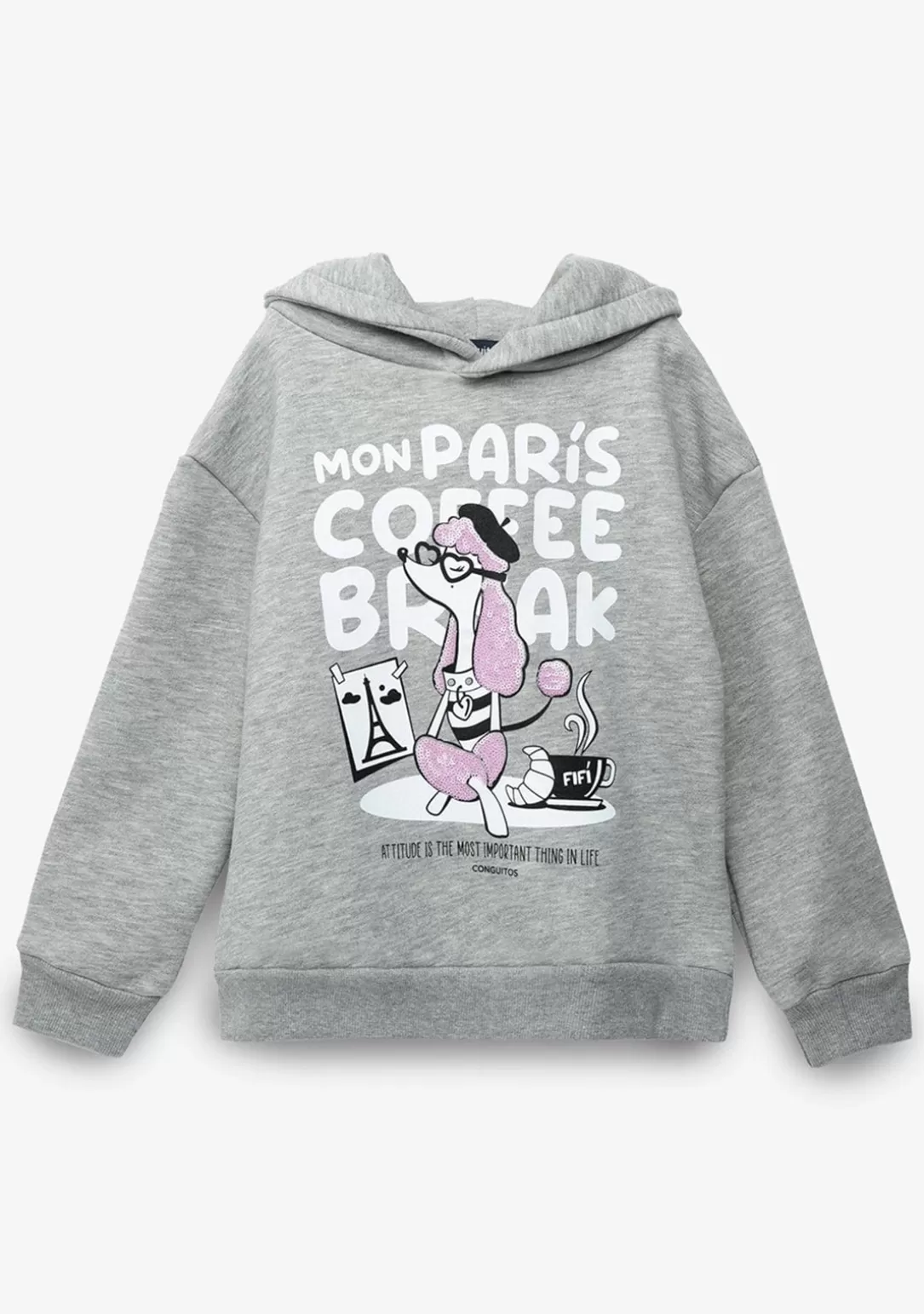 Conguitos Sudaderas^Sudadera De Niña Capucha Puppy Paris Gris