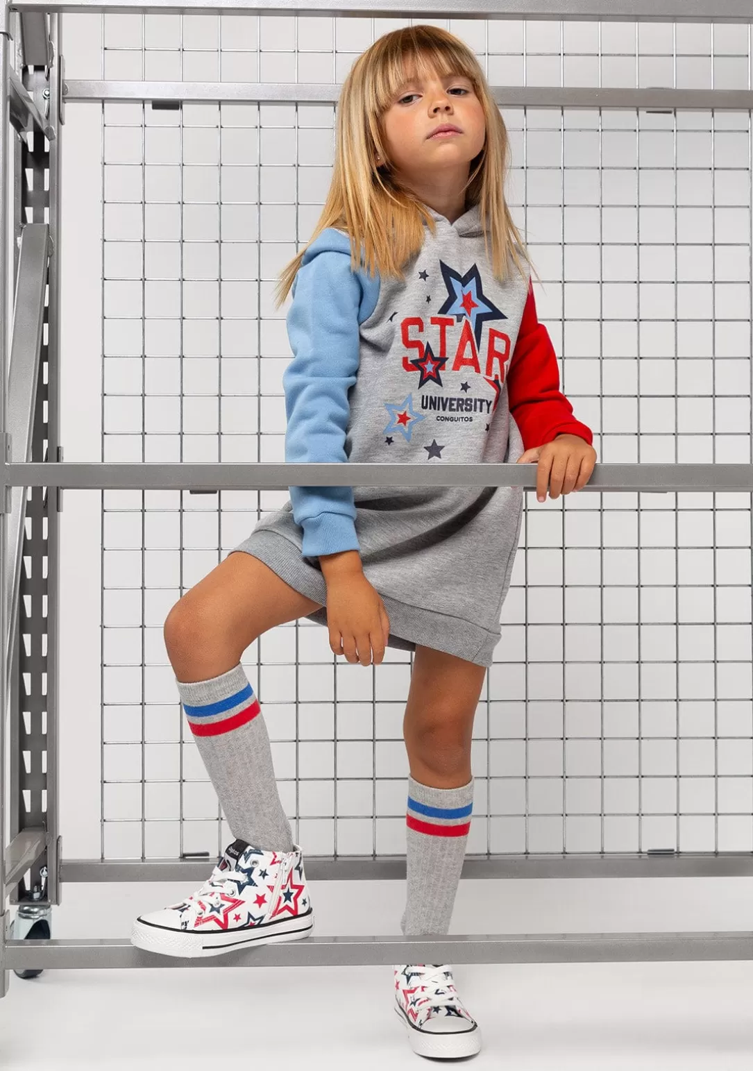 Conguitos Vestidos Sudadera | Vestidos^Vestido De Niña Color Block Capucha Gris